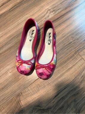Coach and Four Pink Floral Ballet Flats with Yellow Accents